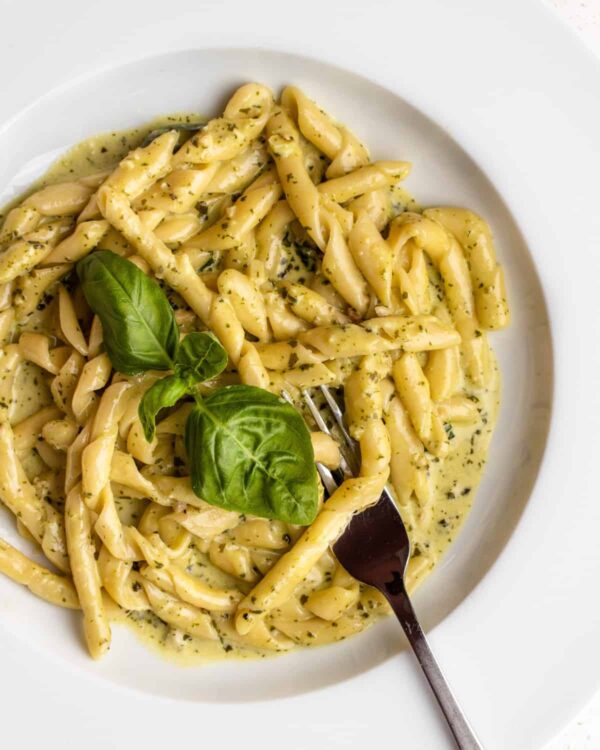 Rigatoni with creamy pesto sauce