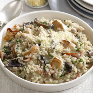 Creamy mushroom and chicken risotto