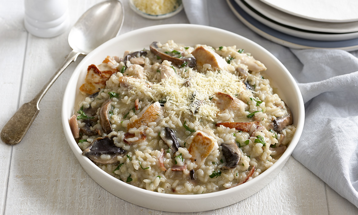 Creamy mushroom and chicken risotto